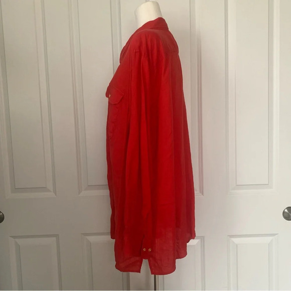 Lauren Ralph Lauren 2X Red 100% Linen Button Up Long Sleeve Shirt Black Label - Picture 3 of 14